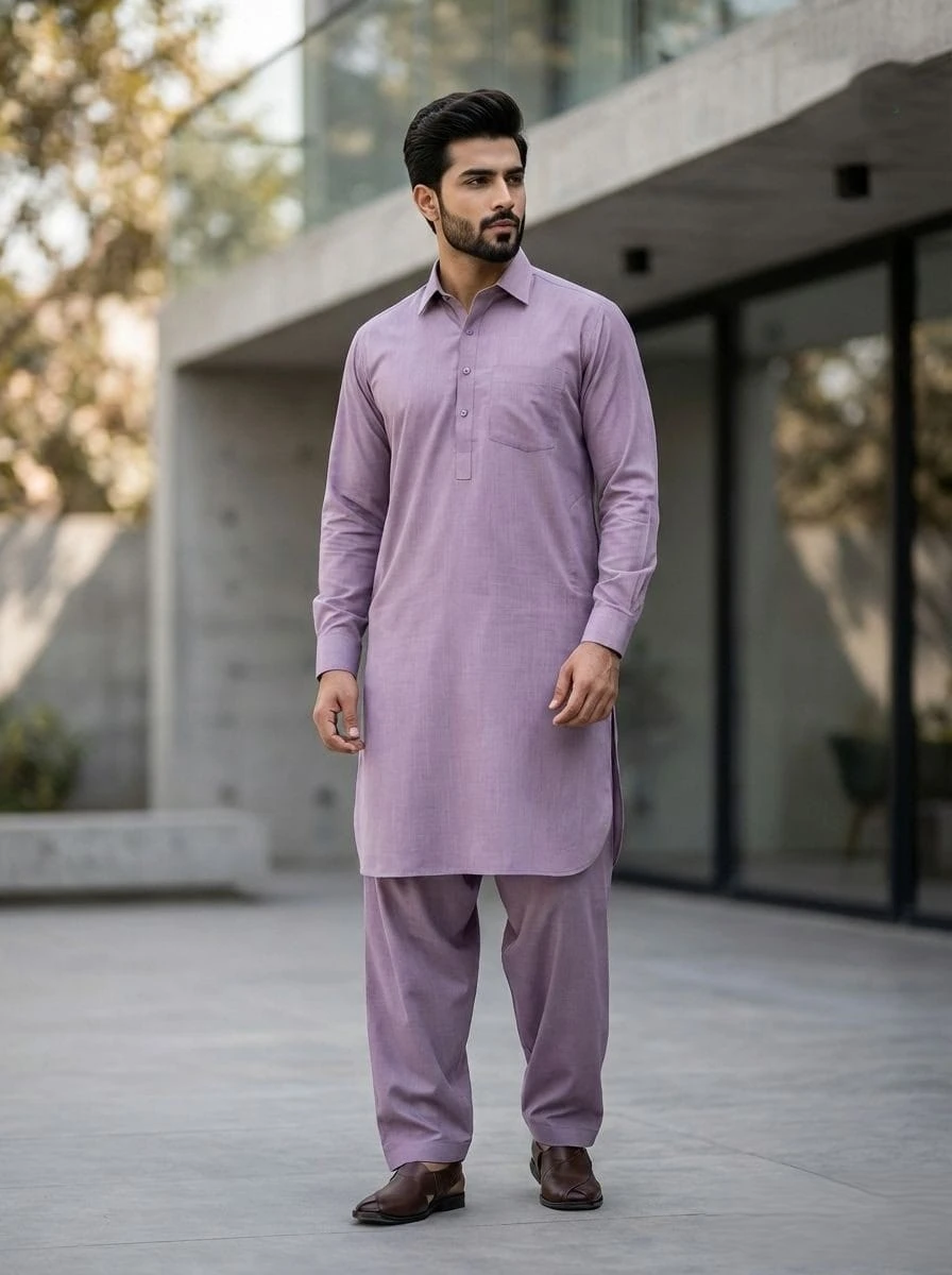 Men's Full Sleeve Pathani Kurta with Salwar – Wine Maroon